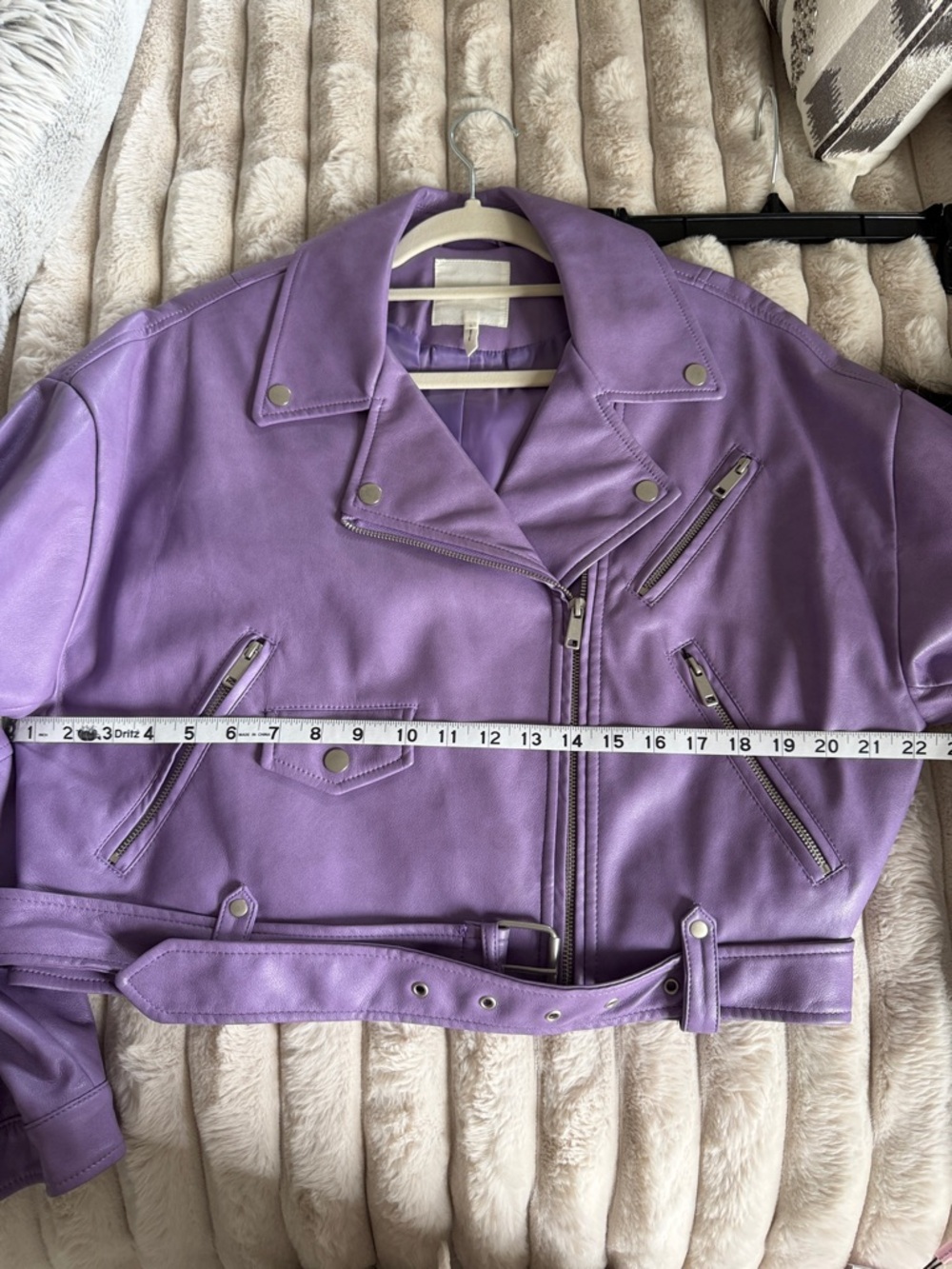 Avec Les Filles Purple Faux Leather Cropped Moto Jacket - Picture 6 of 8